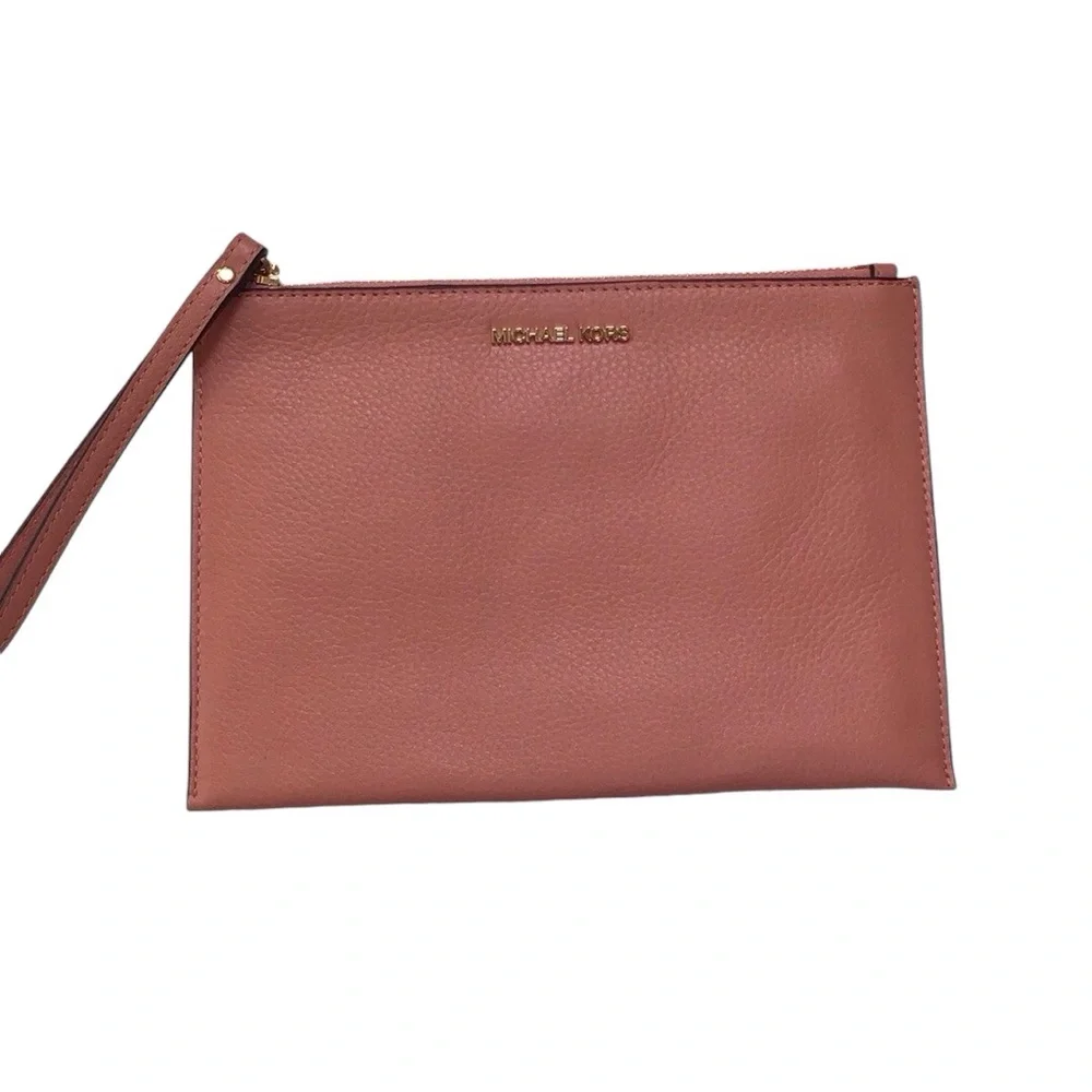 Michael Kors Wristlet Wallet Jet Set Large Clutch Pink Pebbled Leather‎ NWOT